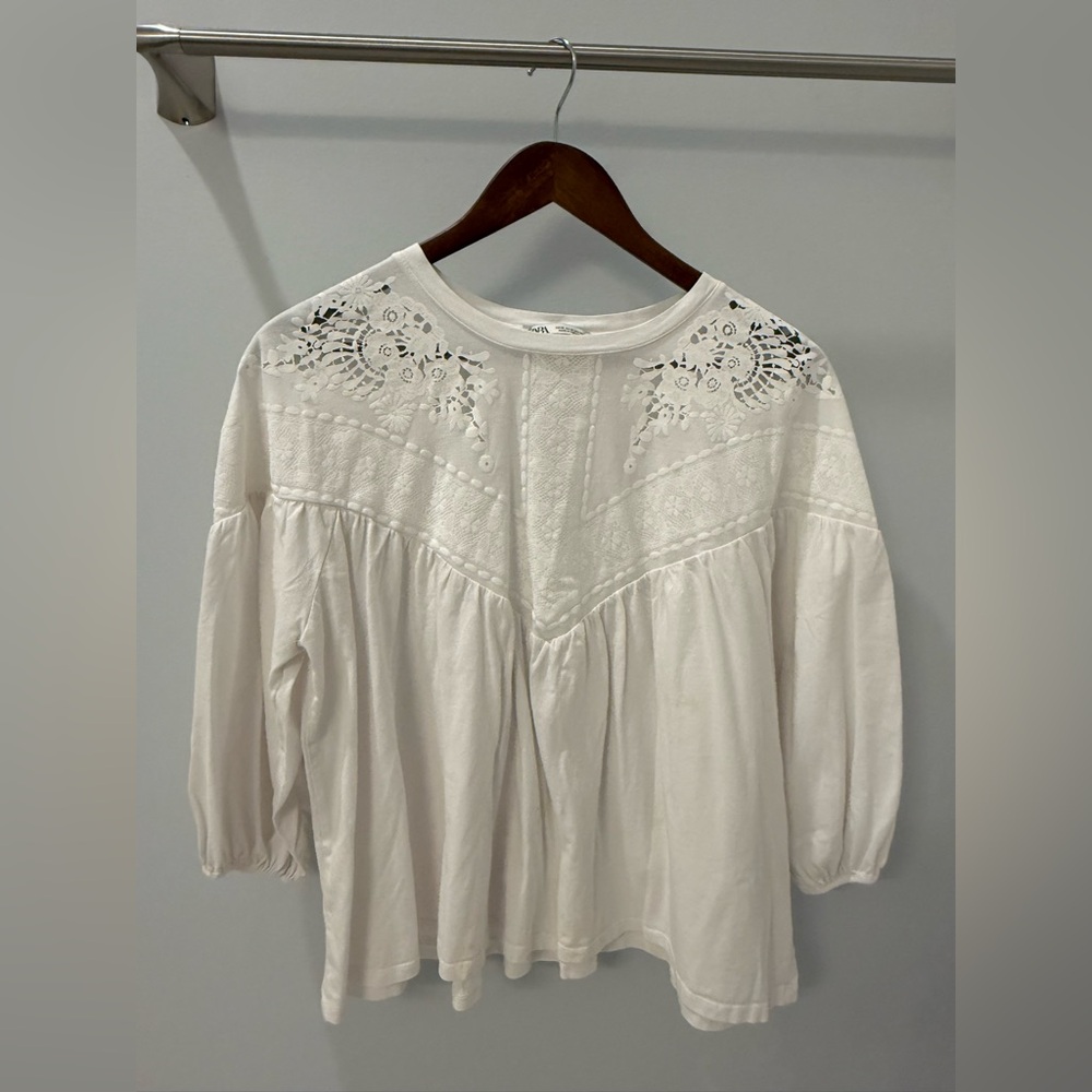 Zara White Eyelet Embroidered Relaxed Tunic Top